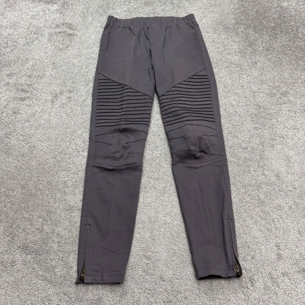 Umgee Moto Pleated Pull On Pants Women Small Purple Gray Cotton Mid Rise Stretch